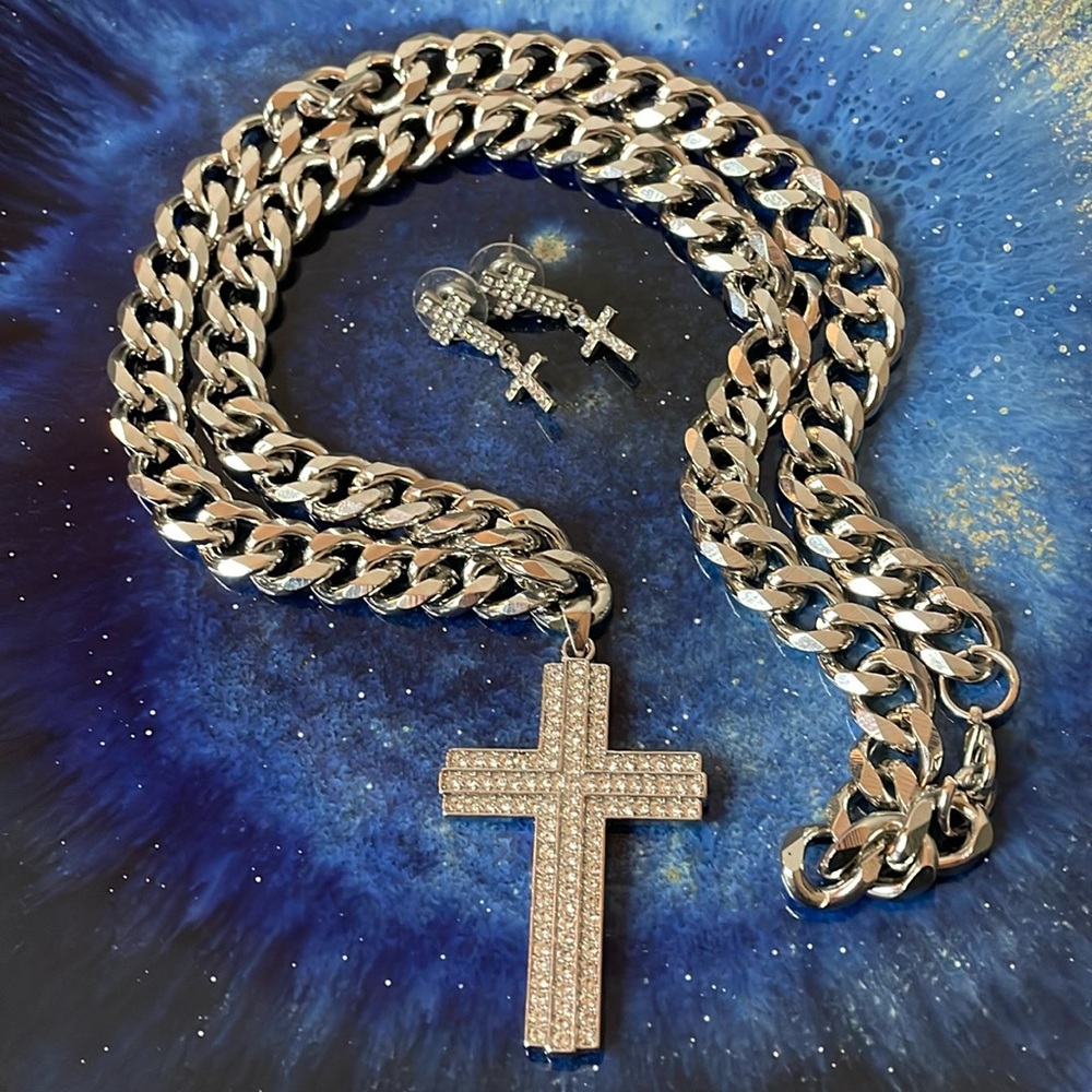 26” inch rhinestone bling cross necklace